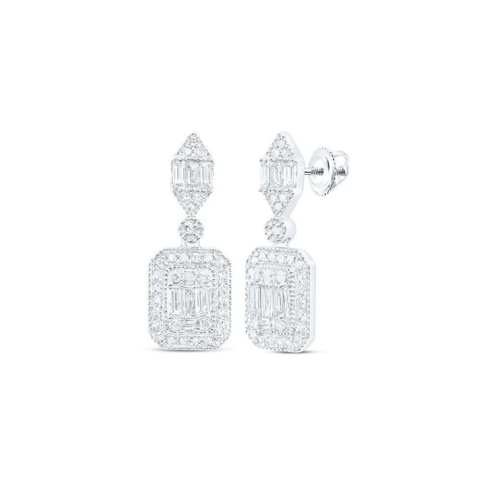 0.75Cttw Baguette Diamond Dangle Womens Stud Earrings 14k White Gold Screw Back