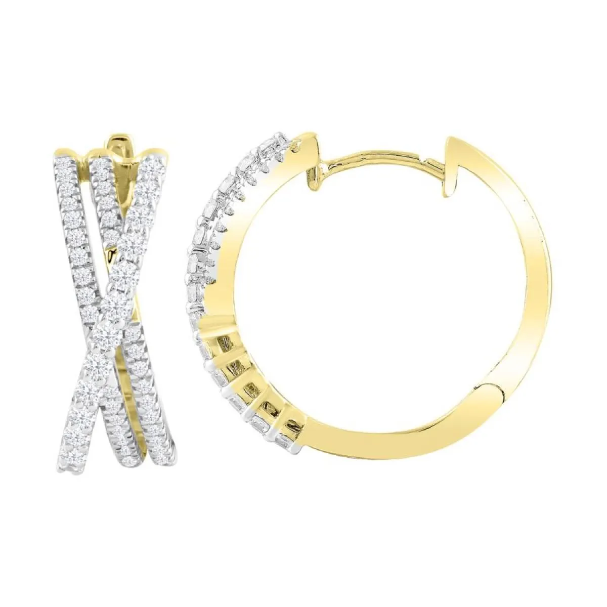 0.75cttw Diamond Hoop Earrings 10k Yellow Gold