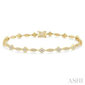 1 1/10 ctw Marquise and Floral Link Diamond Bracelet in 10K Yellow Gold