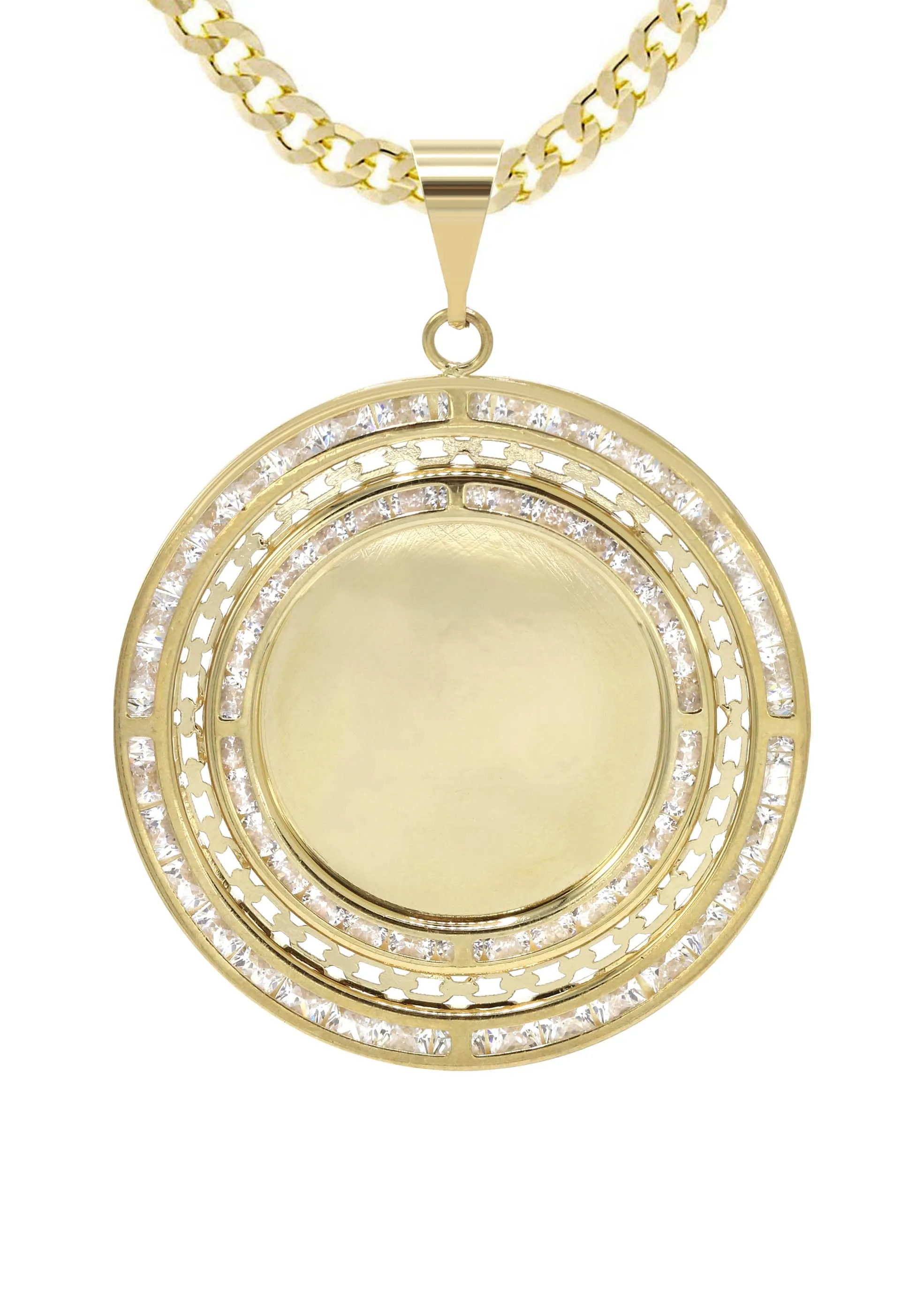 10K Yellow Gold CZ Picture Pendant Necklace | Appx. 14.8 Grams