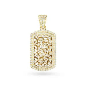 10K Yellow Gold Dog Tag Pendant With 2.92 CT Diamonds