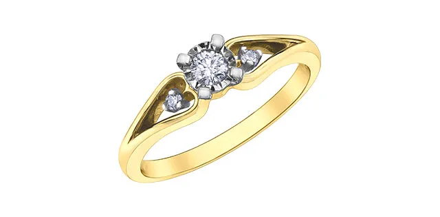 10K Yellow/White Gold Diamond Engagement Ring with Shoulder Stones