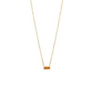 14k Citrine Baguette Necklace | November Birthstone