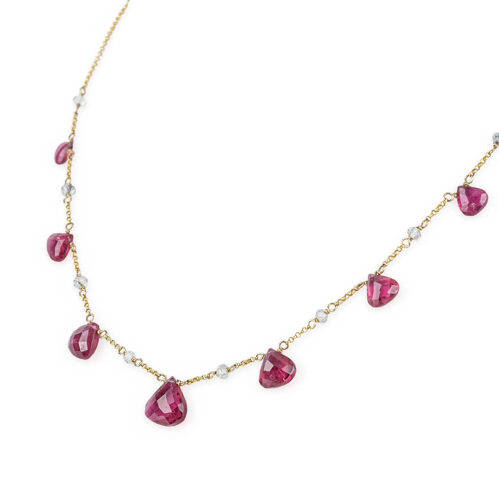 14K Faceted Tourmaline & Quartz Station Necklace