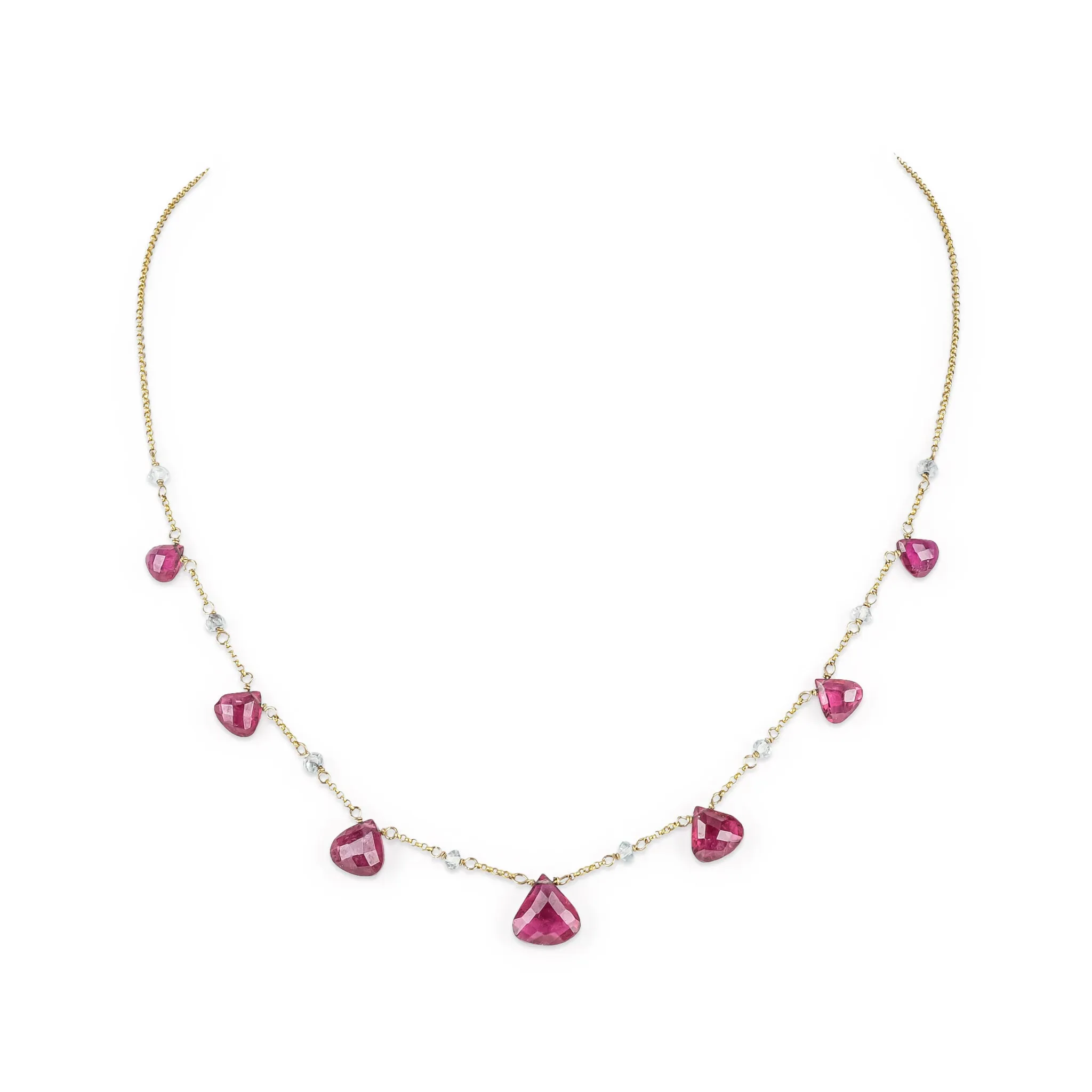 14K Faceted Tourmaline & Quartz Station Necklace