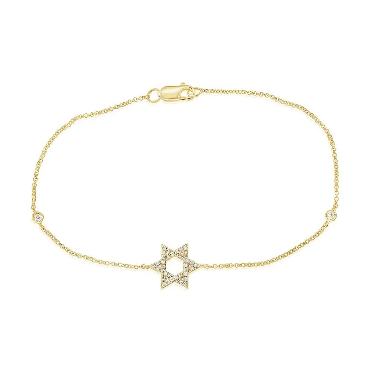 14K Gold & Diamond Star of David Bracelet - 0.14ct