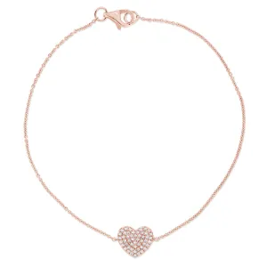 14K Rose Gold Diamond Pave Heart Bracelet