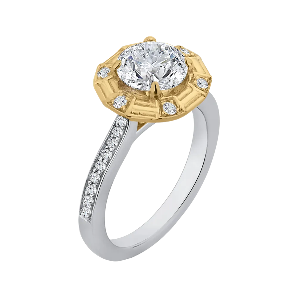 14K Two Tone Gold Round Diamond Cathedral Style Engagement Ring (Semi Mount)