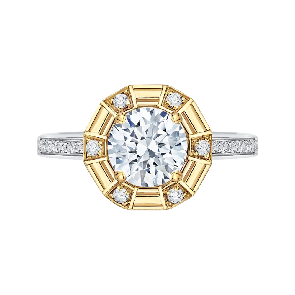 14K Two Tone Gold Round Diamond Cathedral Style Engagement Ring (Semi Mount)