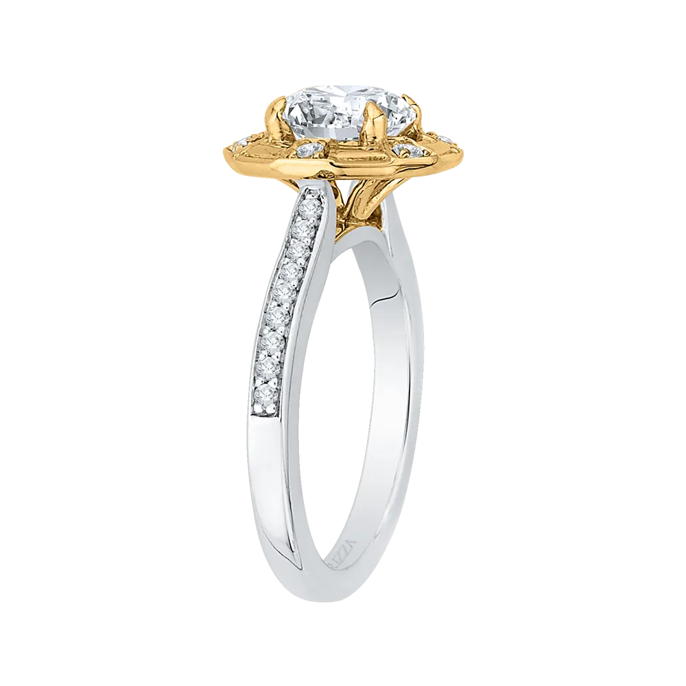 14K Two Tone Gold Round Diamond Cathedral Style Engagement Ring (Semi Mount)