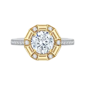 14K Two Tone Gold Round Diamond Cathedral Style Engagement Ring (Semi Mount)