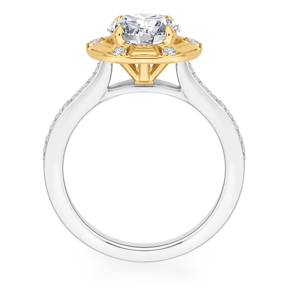 14K Two Tone Gold Round Diamond Cathedral Style Engagement Ring (Semi Mount)