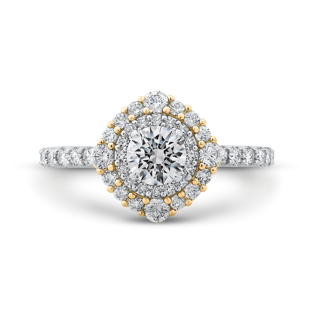 14K Two Tone Gold Round Diamond Double Halo Engagement Ring