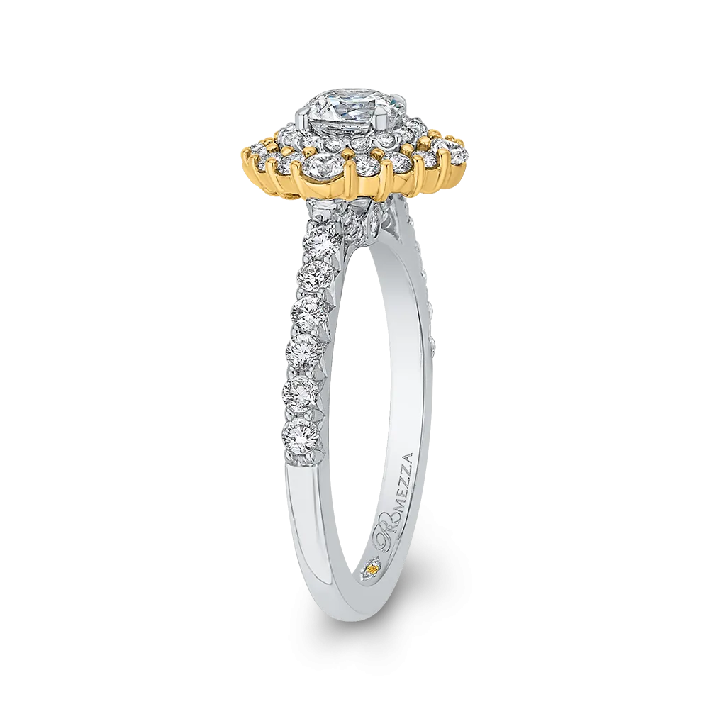 14K Two Tone Gold Round Diamond Double Halo Engagement Ring