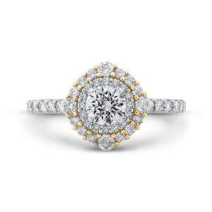 14K Two Tone Gold Round Diamond Double Halo Engagement Ring