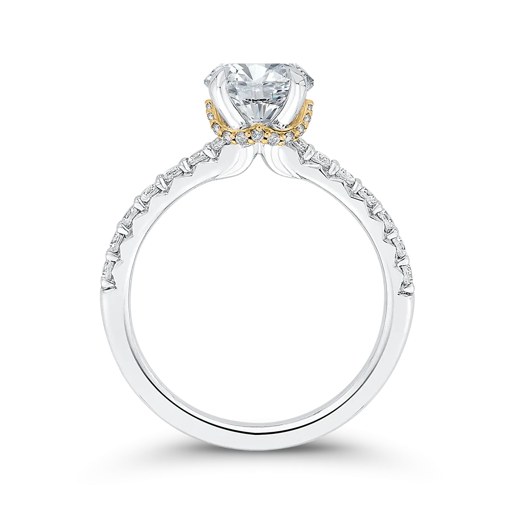 14K Two Tone Gold Round Diamond Engagement Ring (Semi Mount)