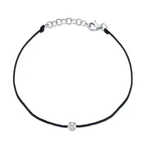 14K White Gold Black String Diamond Bezel Bracelet