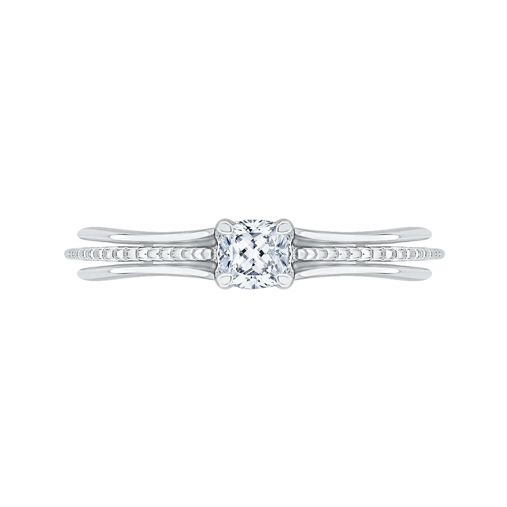 14K White Gold Cushion Cut Diamond Cathedral Style Engagement Ring