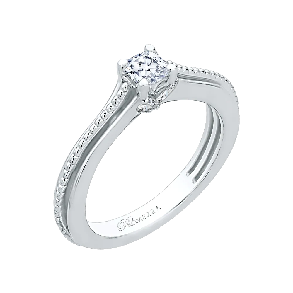 14K White Gold Cushion Cut Diamond Cathedral Style Engagement Ring