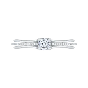 14K White Gold Cushion Cut Diamond Cathedral Style Engagement Ring