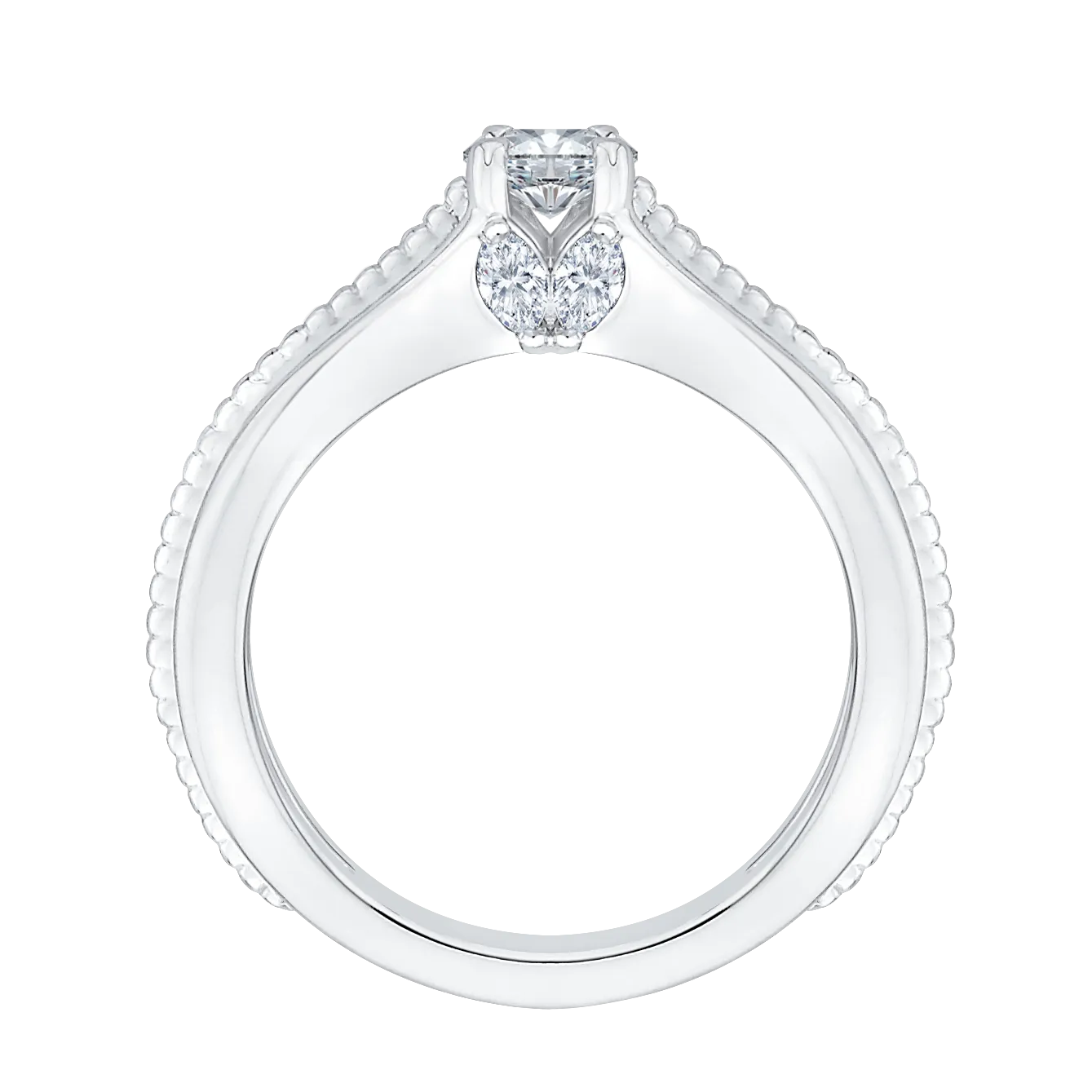 14K White Gold Cushion Cut Diamond Cathedral Style Engagement Ring