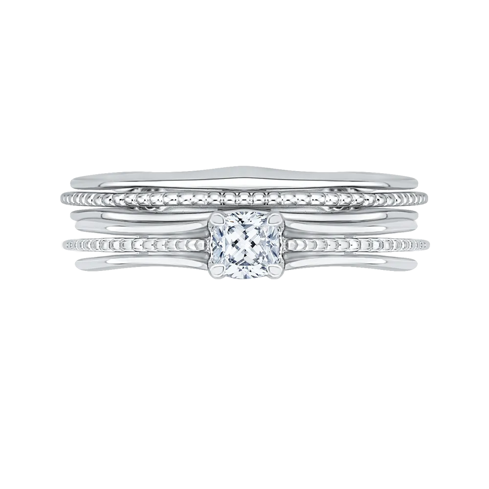 14K White Gold Cushion Cut Diamond Cathedral Style Engagement Ring