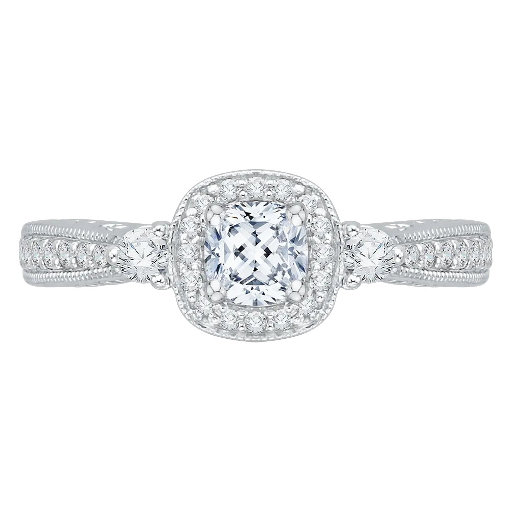 14K White Gold Cushion Diamond Halo Engagement Ring