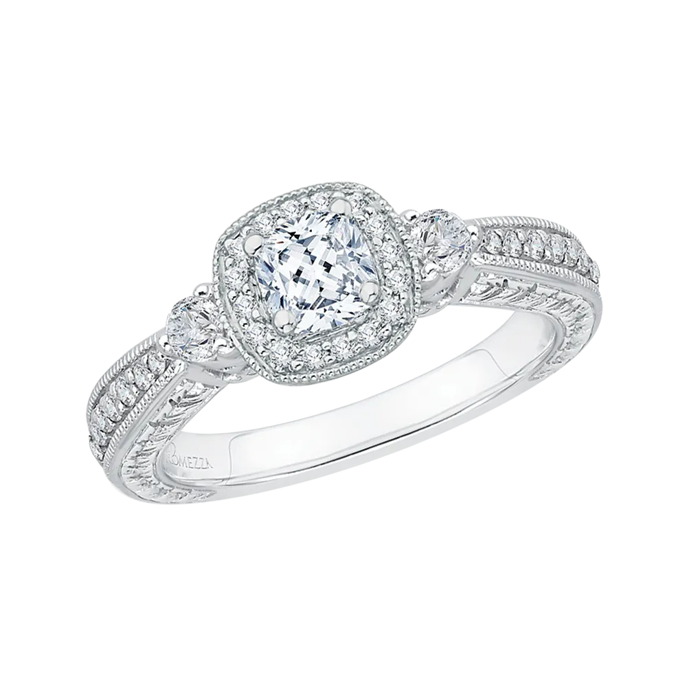 14K White Gold Cushion Diamond Halo Engagement Ring