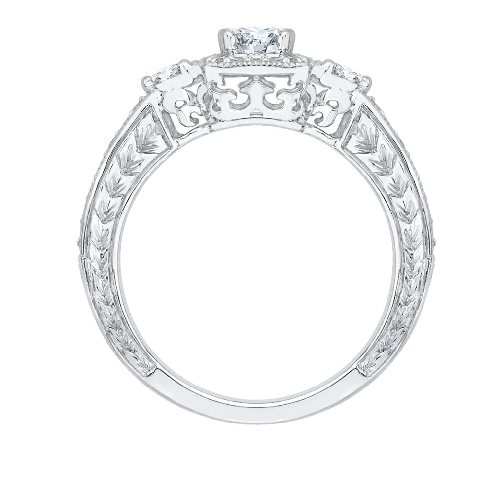 14K White Gold Cushion Diamond Halo Engagement Ring