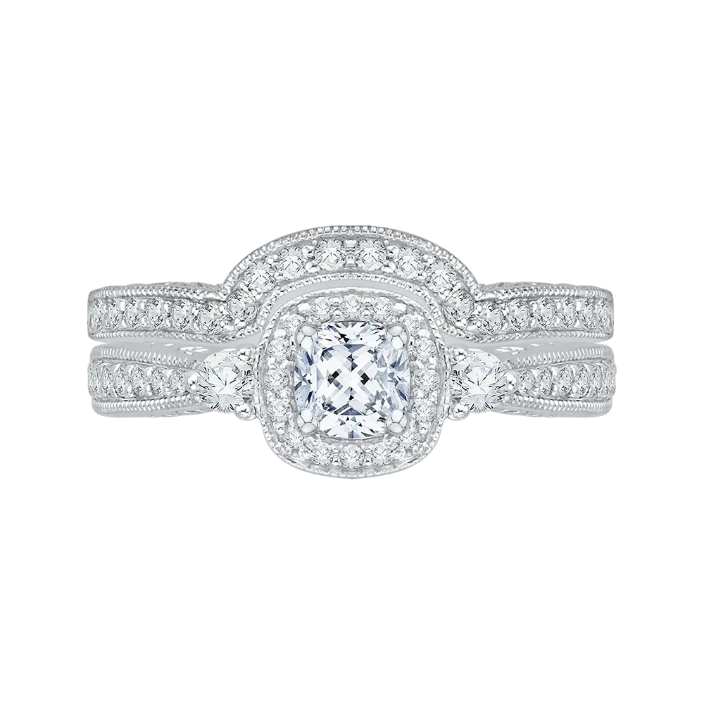 14K White Gold Cushion Diamond Halo Engagement Ring