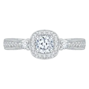 14K White Gold Cushion Diamond Halo Engagement Ring