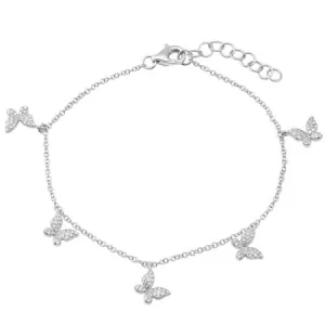 14K White Gold Diamond Butterfly Dangle Bracelet