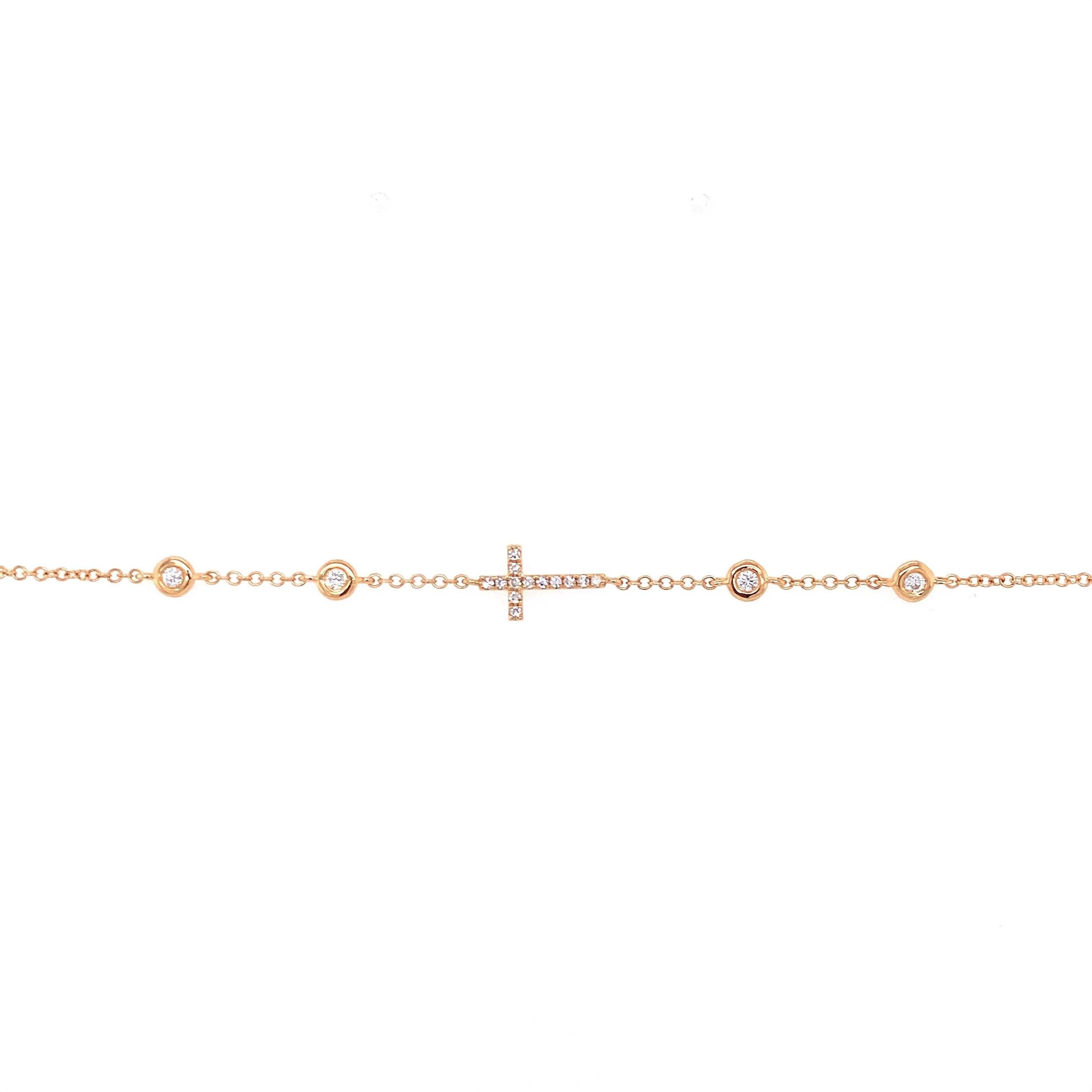 14K White Gold Diamond Cross Bracelet