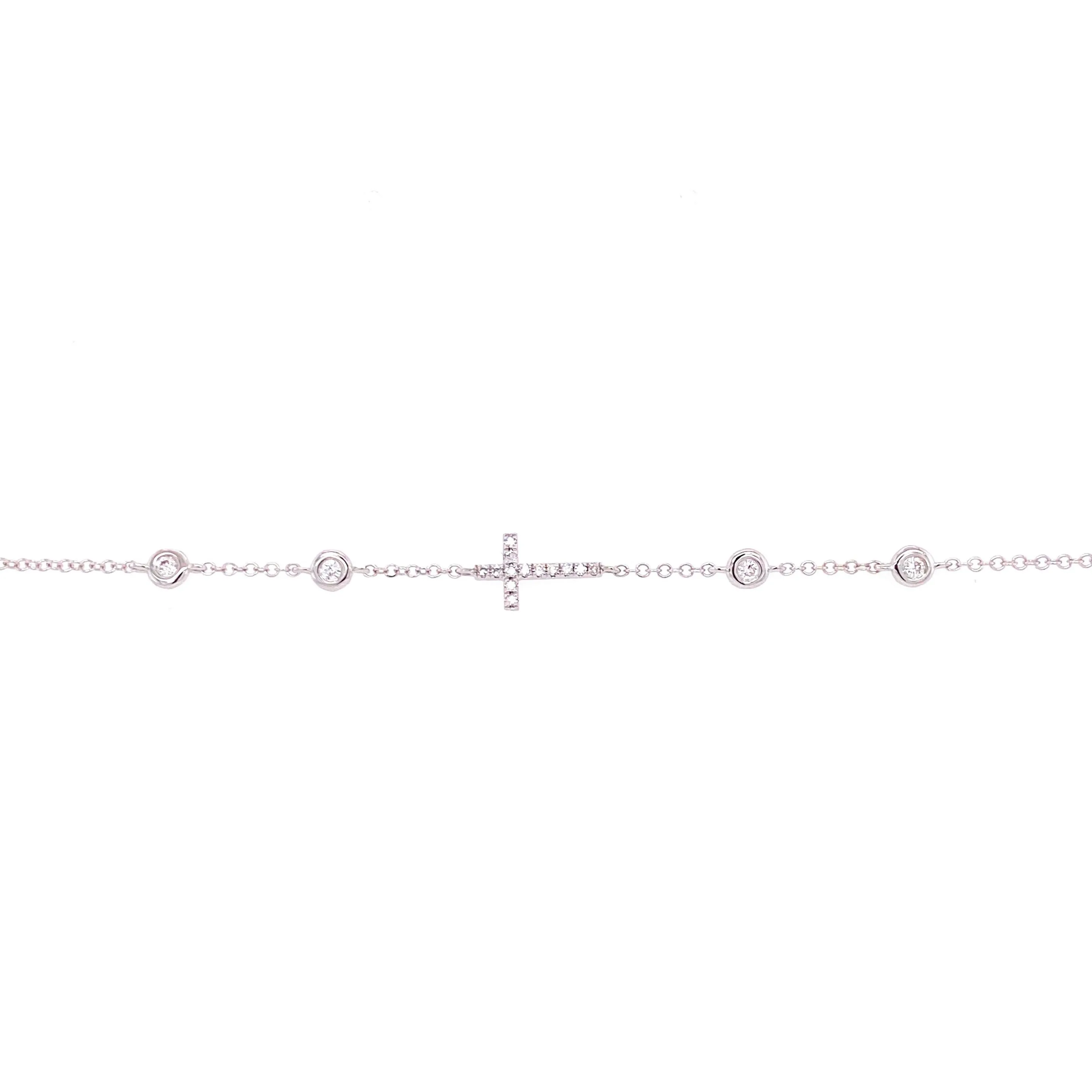 14K White Gold Diamond Cross Bracelet