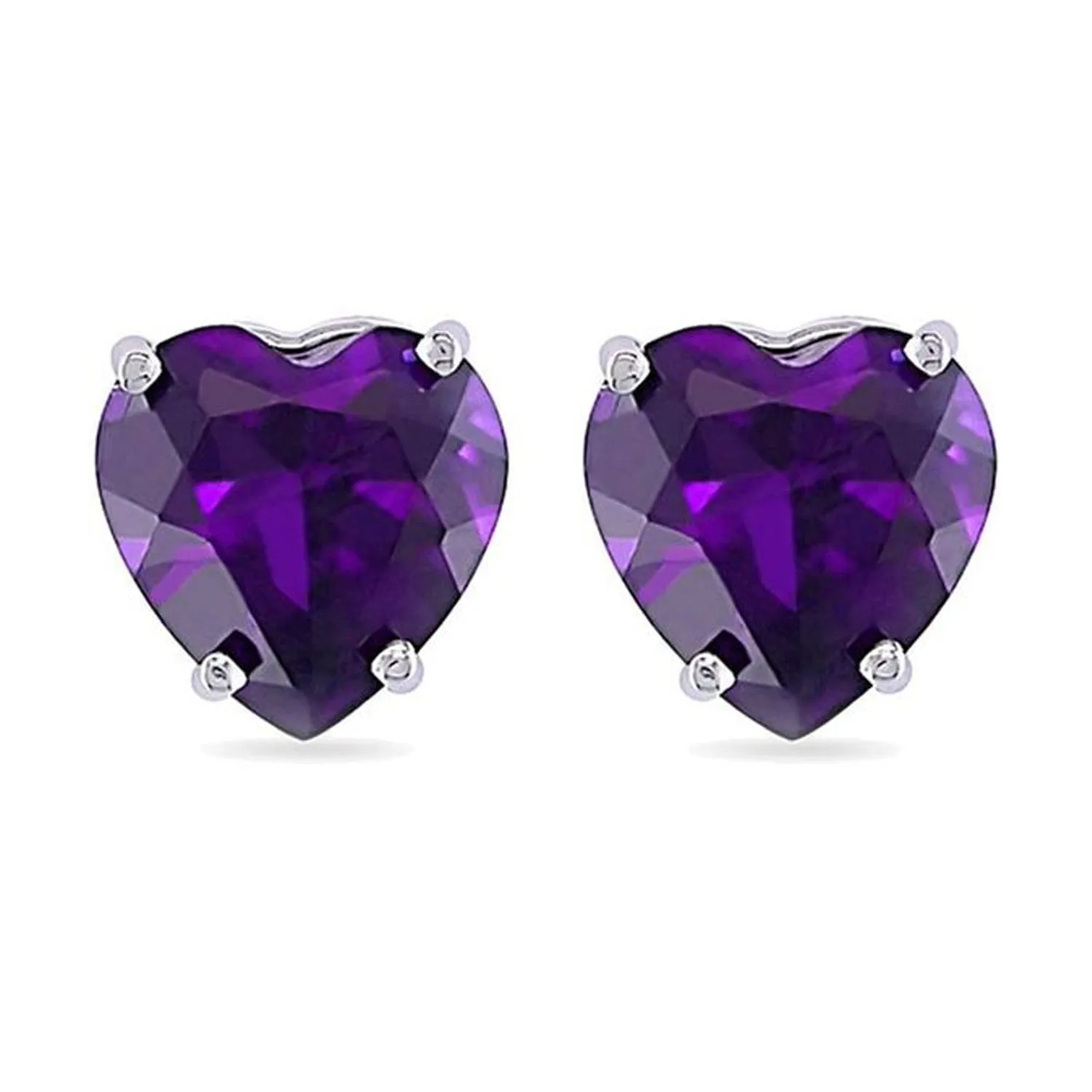 14k White Gold Plated 2 Carat Heart Created Amethyst Sapphire Stud Earrings