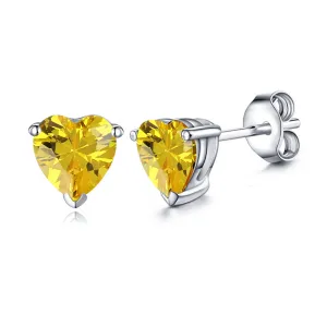 14k White Gold Plated 2 Carat Heart Created Yellow Sapphire Stud Earrings