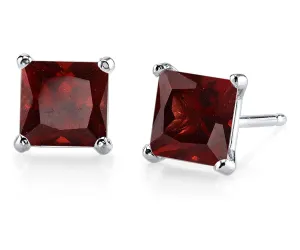 14k White Gold Plated 4 Carat Princess Cut Created Garnet Sapphire Stud Earrings