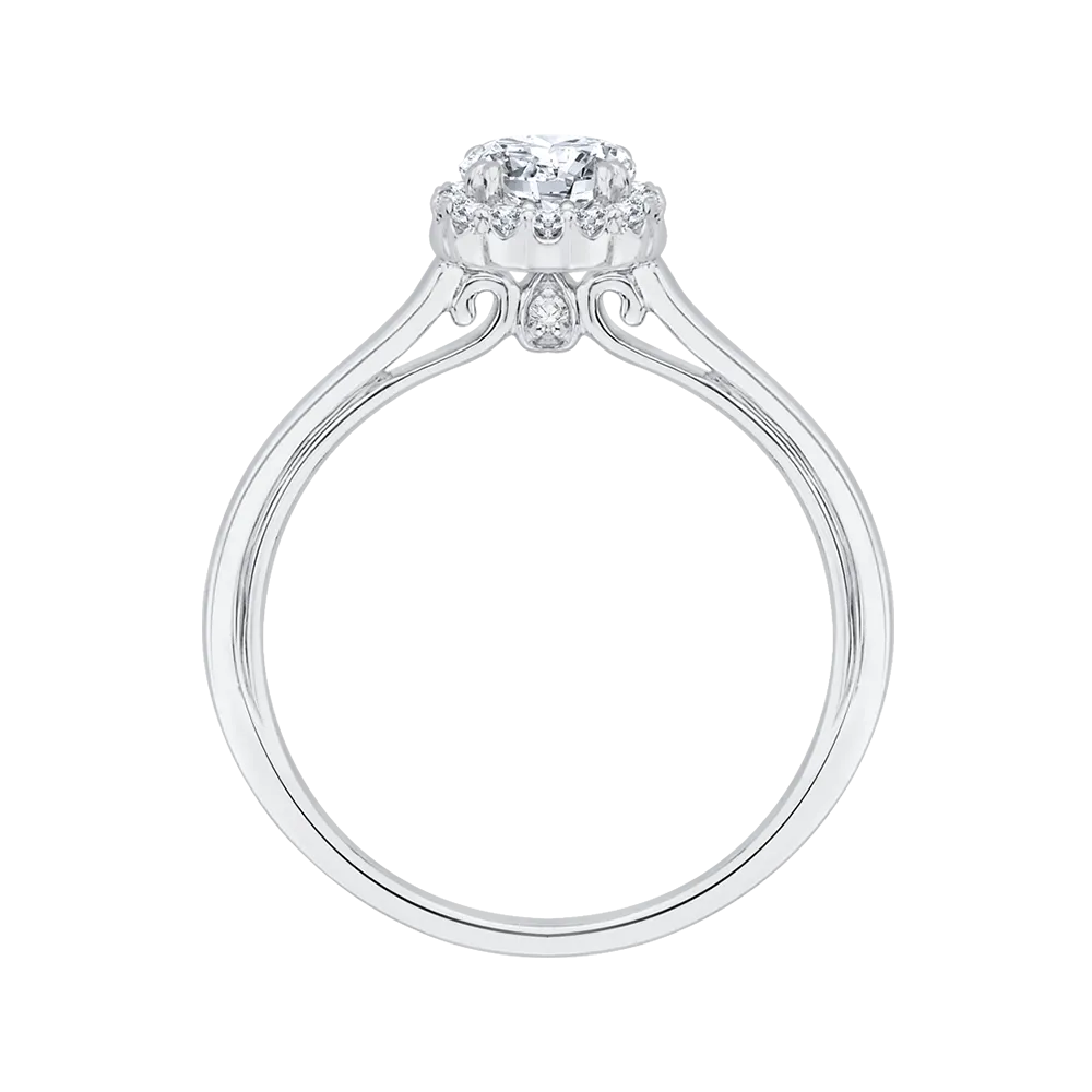 14K White Gold Round Cut Diamond Halo Engagement Ring