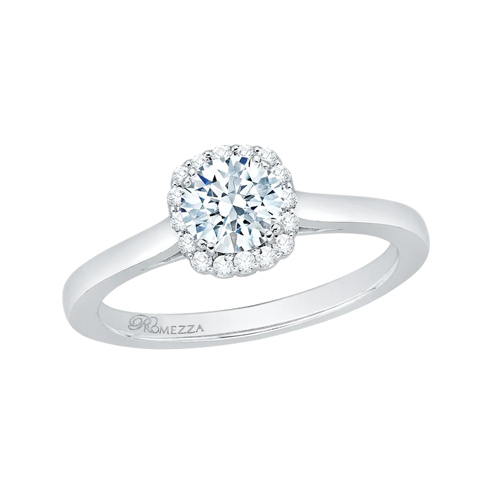 14K White Gold Round Cut Diamond Halo Engagement Ring