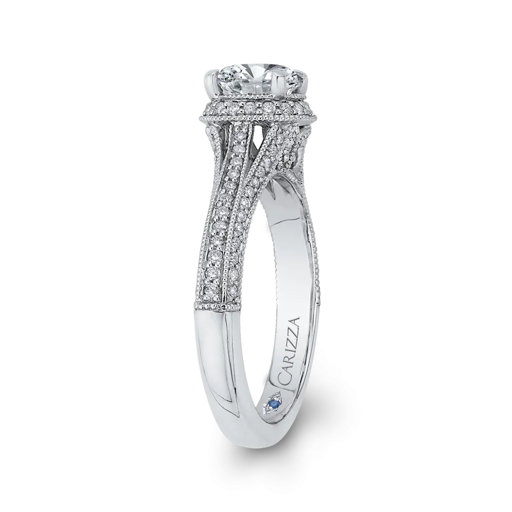 14K White Gold Round Diamond Engagement Ring with Split Shank (Semi Mount)