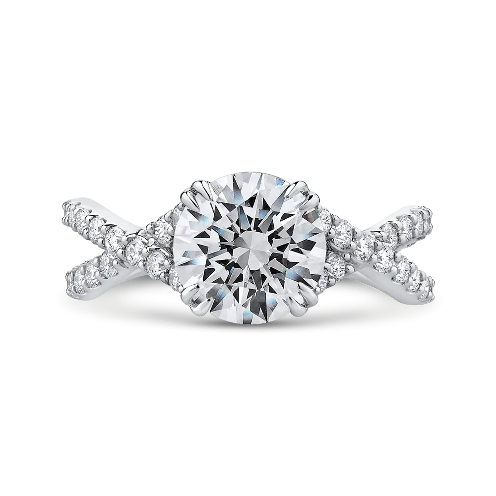 14K White Gold Round Diamond Engagement Ring with Split Shank (Semi Mount)