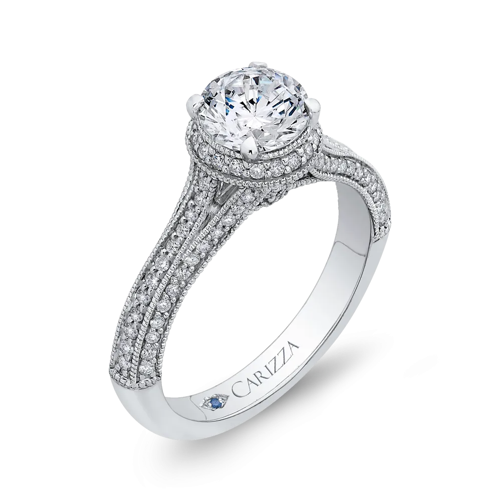 14K White Gold Round Diamond Engagement Ring with Split Shank (Semi Mount)