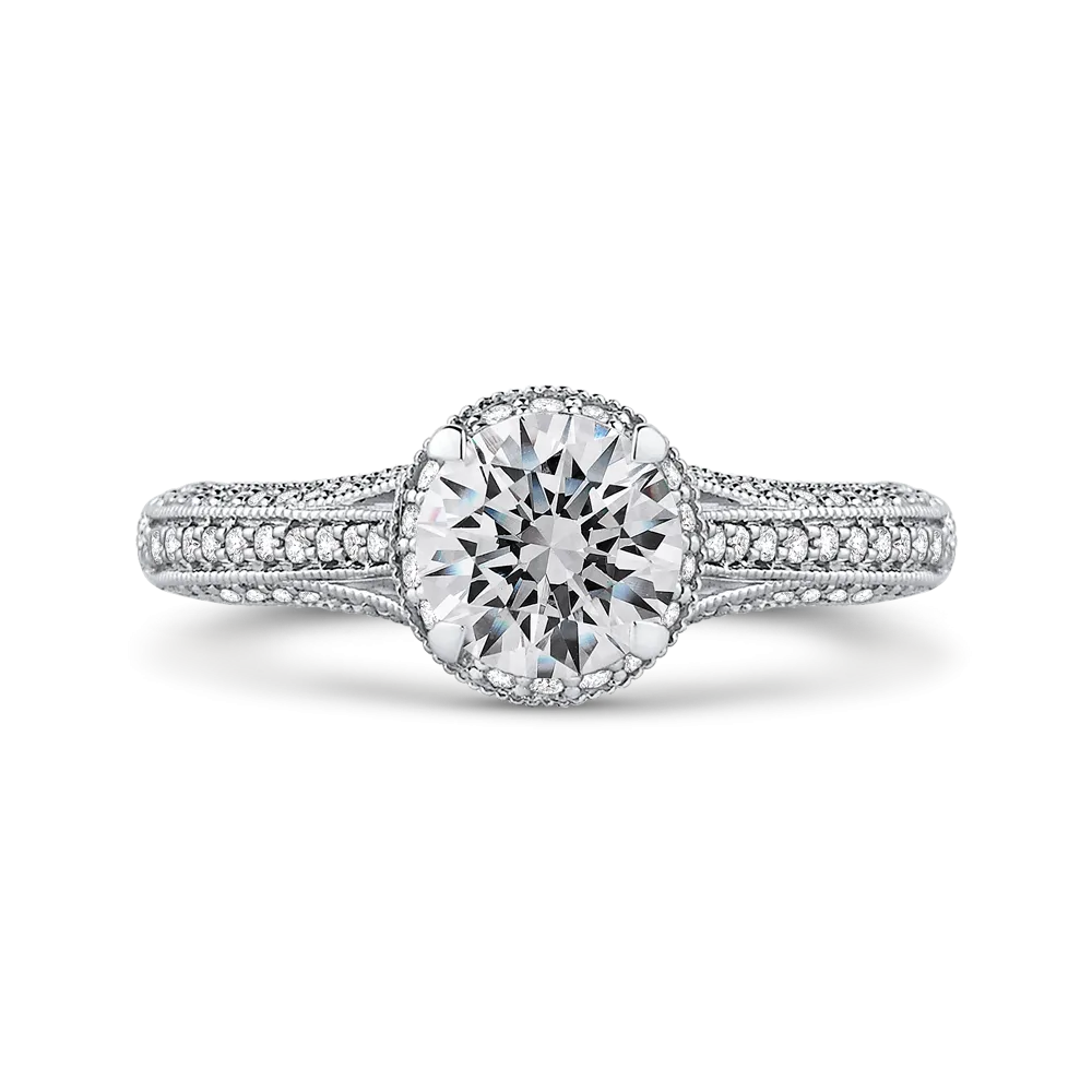 14K White Gold Round Diamond Engagement Ring with Split Shank (Semi Mount)