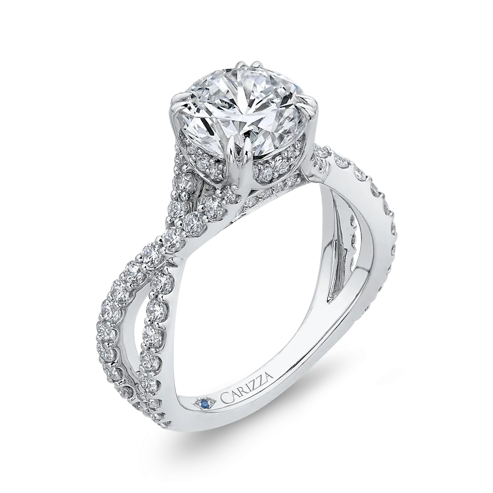 14K White Gold Round Diamond Engagement Ring with Split Shank (Semi Mount)