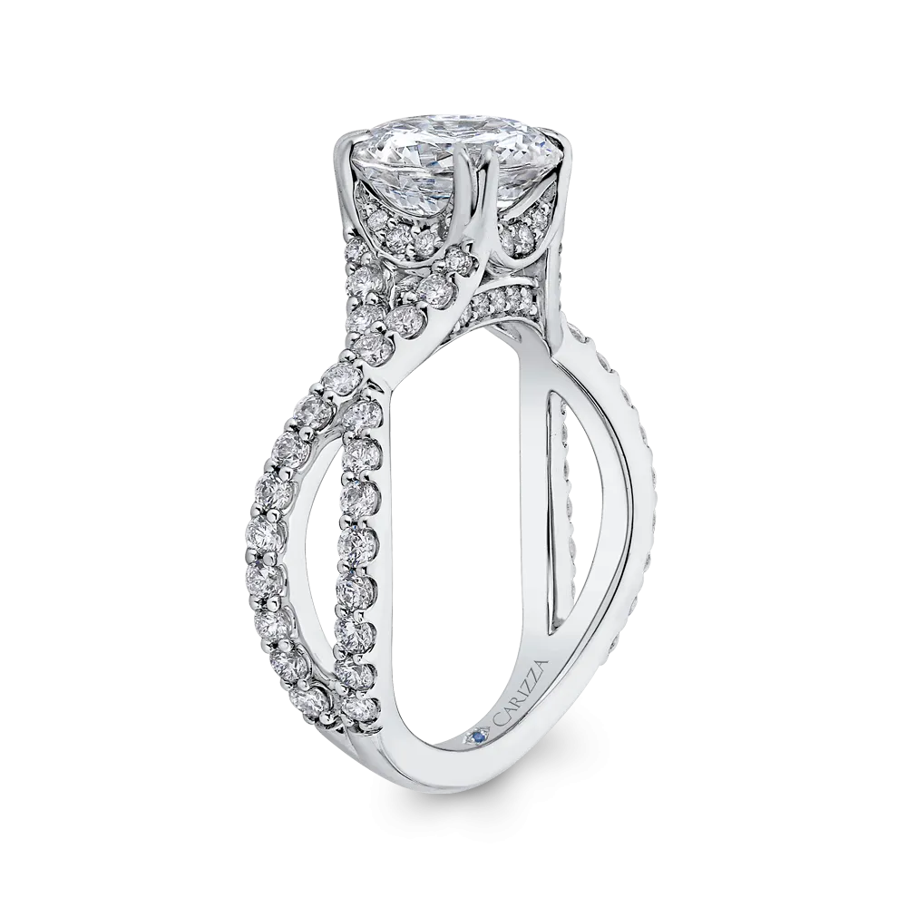 14K White Gold Round Diamond Engagement Ring with Split Shank (Semi Mount)