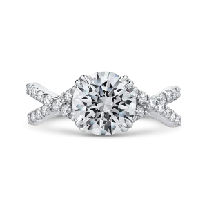 14K White Gold Round Diamond Engagement Ring with Split Shank (Semi Mount)