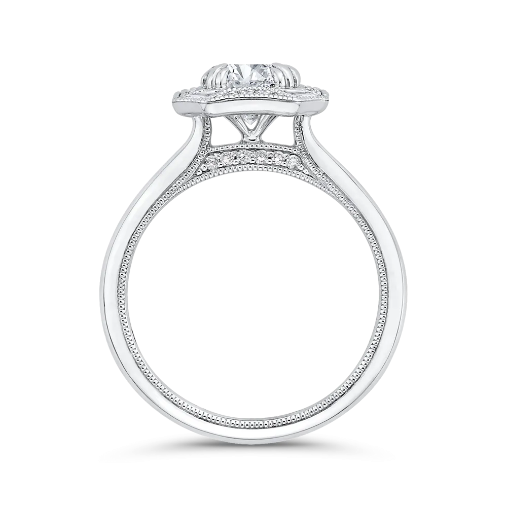 14K White Gold Round Diamond Halo Engagement Ring (Semi Mount)