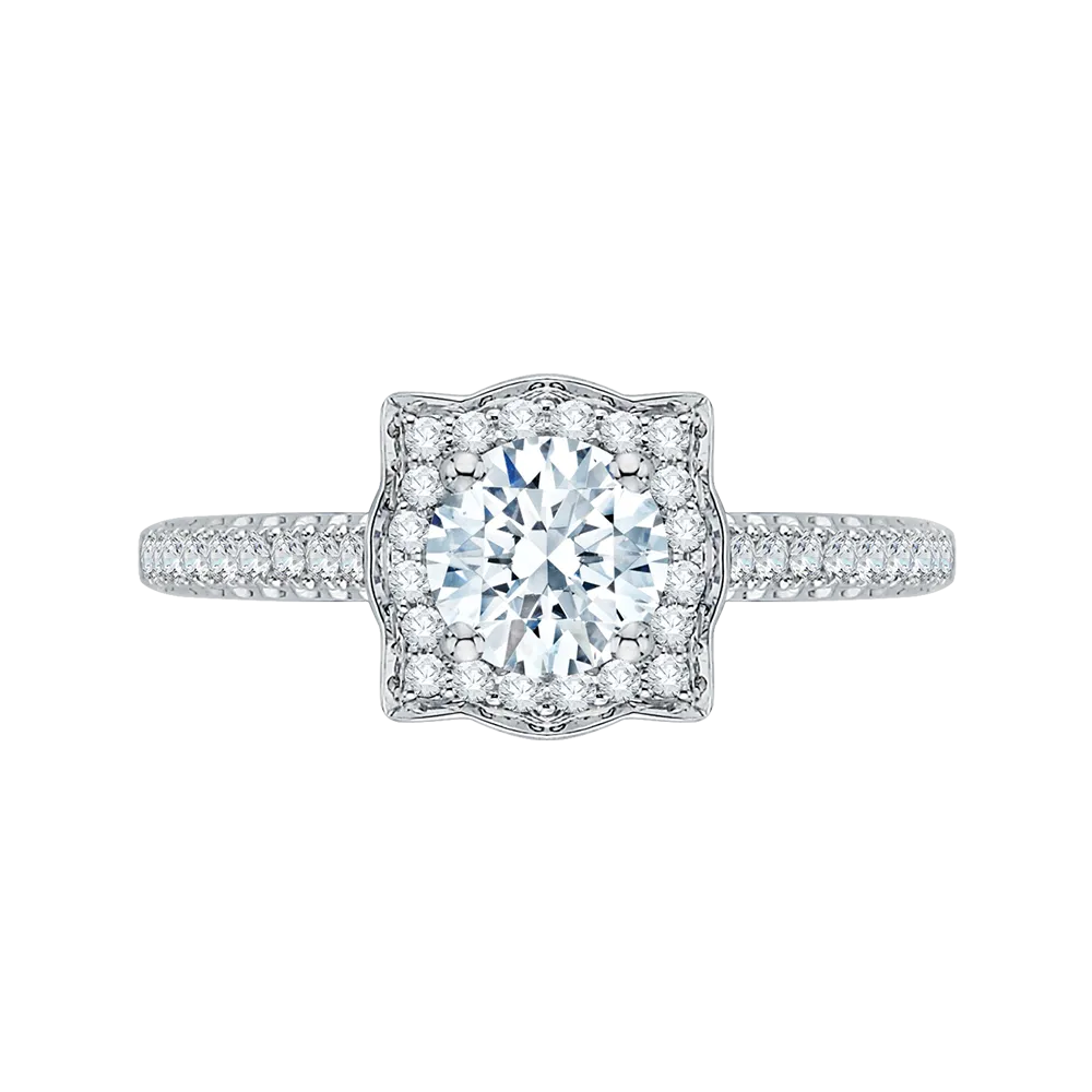 14K White Gold Round Diamond Halo Vintage Engagement Ring