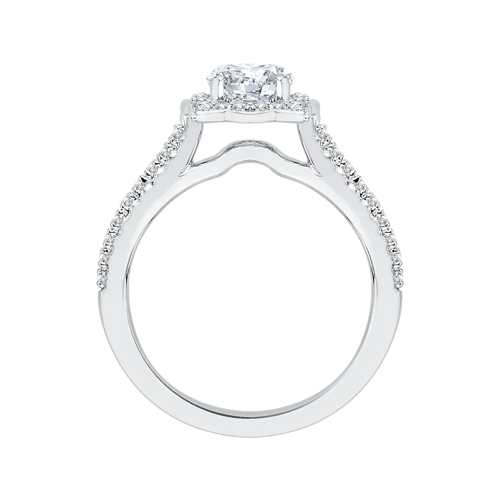 14K White Gold Round Diamond Halo Vintage Engagement Ring