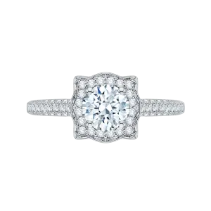 14K White Gold Round Diamond Halo Vintage Engagement Ring